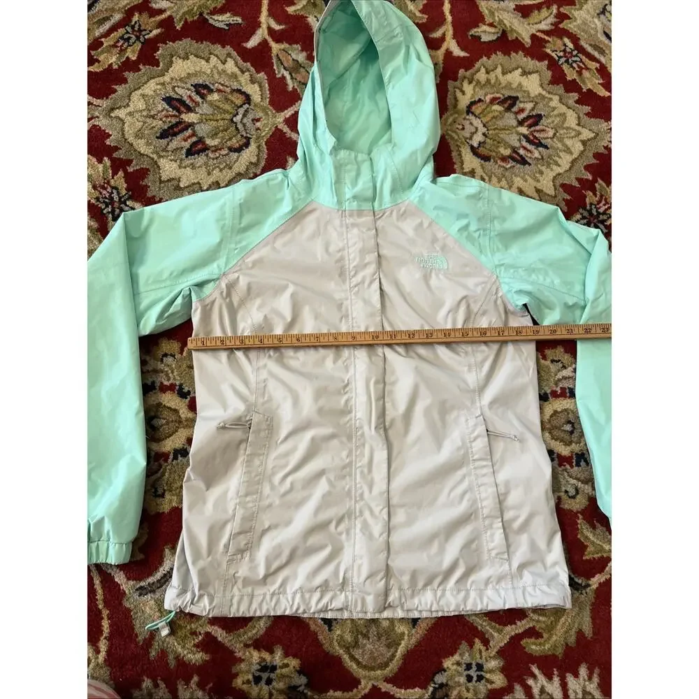 The North Face Jacket Womens S Full Zip Windbreaker Rain Coat Teal Gray Classic